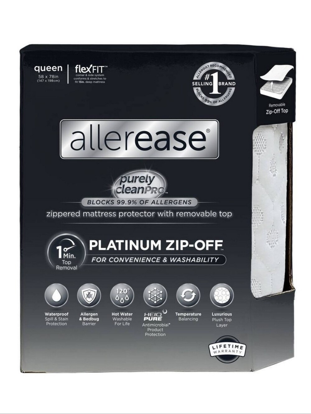 Allerease Platinum Queen Zip-Off Plush Top Waterproof Allergen and Bedbug Barrie